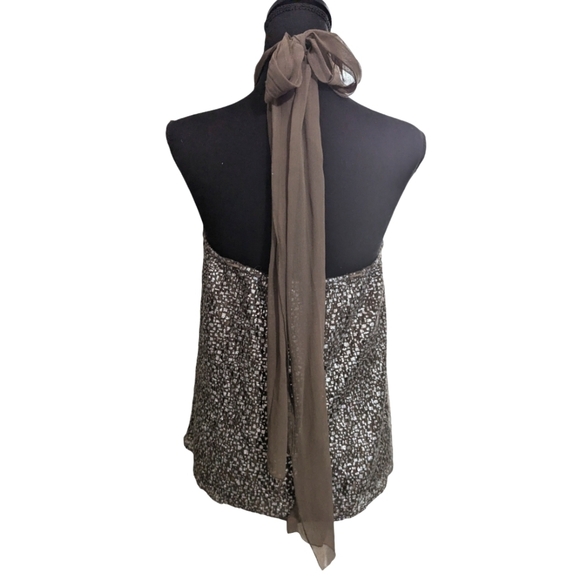 Hale Bob Silk Wool Layered Sheer Chiffon Halter Taupe Tank Top Size S - Picture 2 of 11
